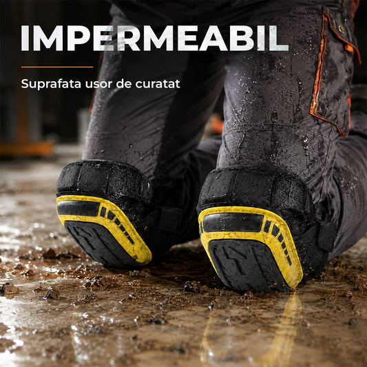Genunchiere Profesionale Elindor® cu Gel si Spuma, Capac Antiderapant, Curele Velcro Ajustabile, Carcasa Rezistenta PVC, Confort Ergonomic, pentru Constructii, Gradinarit si Montaj Pardoseli, Set 2 Bucati, 22 x 18 x 31.5 cm, Galben