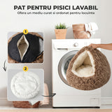Pat Confortabil pentru Caini si Pisici Elindor® Rotund, Culcus Moale Antiderapant, Potrivit pentru Caine si Pisica de Talie Mica si Medie, Ideal in Orice Anotimp, in Casa, 60 × 60 × 16 cm, Maro