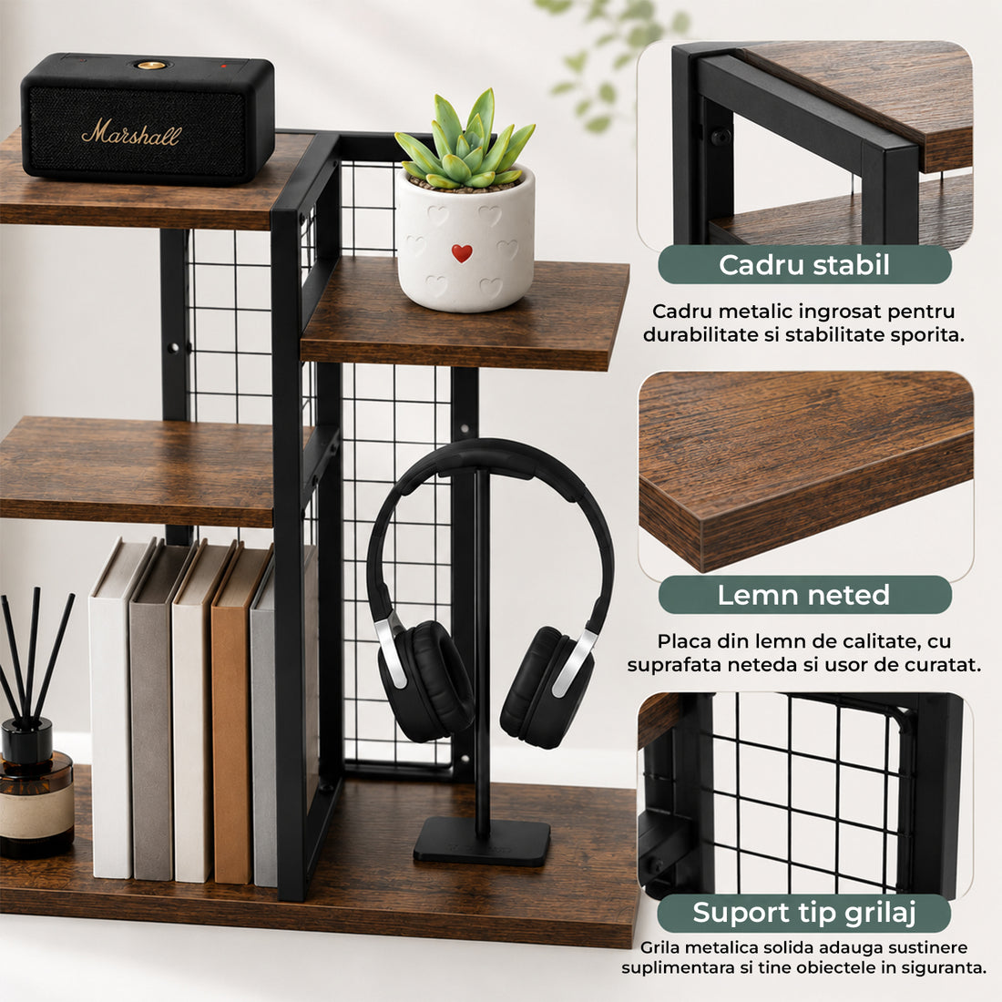 Raft Elindor® pe 3 Nivele, Rafturi Suprapus pentru Bucatarie, Organizator Ideal ca Etajera Depozitare in Camara sau Birou, Perfect pentru Condimente, Vesela, Farfurii, Stabil si Compact, Polita pentru Obiecte, 40 × 19.2 × 40 cm, Maro Rustic