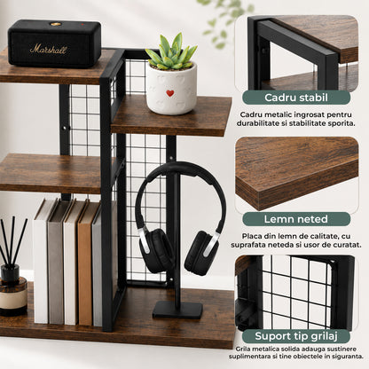 Raft Elindor® pe 3 Nivele, Rafturi Suprapus pentru Bucatarie, Organizator Ideal ca Etajera Depozitare in Camara sau Birou, Perfect pentru Condimente, Vesela, Farfurii, Stabil si Compact, Polita pentru Obiecte, 40 × 19.2 × 40 cm, Maro Rustic