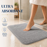 Covor de Baie Elindor® din Microfibra, Extra Moale si Pufos, cu Fibre Dense, Antiderapant, Absorbant, Dreptunghiular, Potrivit in Fata la Cada, Cabina de Dus, WC, Chiuveta, Model Uni, 76 x 51 cm, Gri