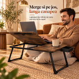 Masa Pliabila pentru Laptop Elindor® cu Suport Pahar, Antiderapanta, Unghiuri de Inclinare, Usor de Depozitat, Birou Portabil Utilizare in Orice Loc, Ideala la Munca sau Mic Dejun la Pat, Maro Inchis / Negru