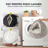 Pat Confortabil pentru Caini si Pisici Elindor® Rotund, Culcus Moale Antiderapant, Potrivit pentru Caine si Pisica de Talie Mica si Medie, Ideal in Orice Anotimp, in Casa, 60 × 60 × 16 cm, Alb / Bej