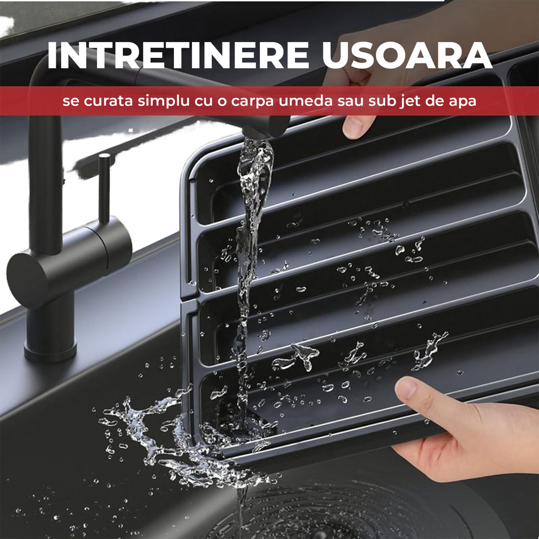 Organizator Elindor® pentru Tacamuri si Ustensile de Bucatarie, 5-7 Compartimente, Sertar Extensibil, Suport Ajustabil pentru Cutite, Linguri, Furculite, Accesorii Bucatarie, Separator Sertar, 32 × 22 × 4 cm, Negru