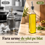 Set 2 Sticle pentru Ulei si Otet Elindor® 500ml, Oliviera Dozatoare Multifunctionala, Control Precis, pentru Gatit, Friteuza cu Aer, Salate, Material Sticla si Inox, Design Dual pentru Ulei si Otet, Transparent