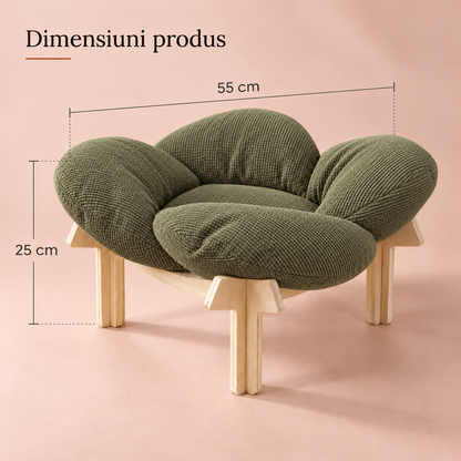 Pat Confortabil pentru Pisici Elindor® Elevat, Asimetric, Culcus Moale Antiderapant, Potrivit pentru Pisica de Talie Medie si Mare, Sustine pana la 18 kg, Ideal in Orice Anotimp, in Casa, 55 x 55 x 25 cm, Kaki