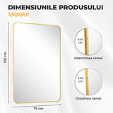 Oglinda Decorativa Elindor® 122x75cm Rama Aurie, Agatare pe Perete sau Sprijinita, Dreptunghiulara, Colturi Rotunjite, Moderna si Eleganta, Reflexie HD, Sticla fara Distorsiuni, Ideala pentru Dormitor, Living, Birou, Dressing, Hol, Baie