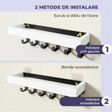 Suport pentru Chei din Lemn Elindor® pentru Perete, cu 6 Carlige, Maontare cu Adeziv sau Suruburi, Compact si Durabil, pentru Hol, Sufragerie, Bucatariei, Dormitor, 25 x 6 x 6 cm, Alb