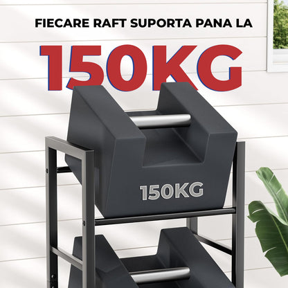 Suport Navete Bauturi Elindor®, 3 Niveluri, Cadru Metalic Rezistent, greutate Maxima Suportata 150 kg, Picioare reglabile, 47.5 × 31.5 × 115.5 cm, Negru