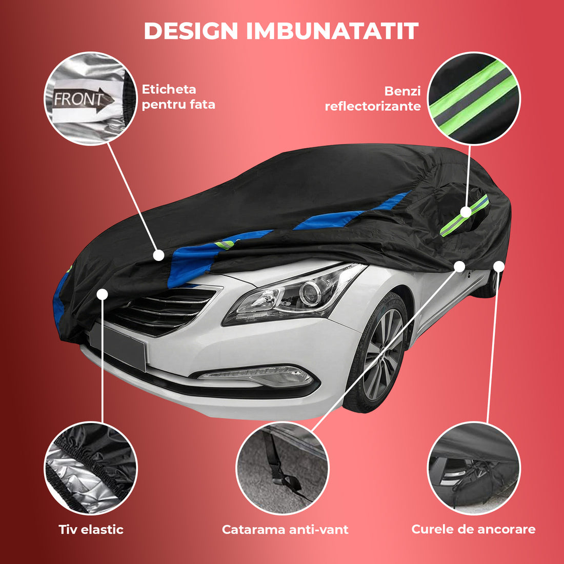 Prelata Auto Premium Elindor® Impermeabila, Protectie UV, Antisoare, Praf, Ploaie si Zapada, Toate Anotimpurile, Husa Exterior, Huse Protectie Completa, Universala, Accesorii Masina, Marime Sedan XL, 483 × 178 × 120 cm, Negru