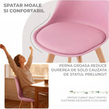 Set 4 Scaune Bucatarie Roz Elindor® din Piele Ecologica, Picioare din Lemn, Scaun Confortabil, Perna Sezut, Elegant, pentru Bucatarie, Dormitor, Living, 50 x 45 x 81 cm