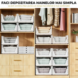 Set 8 Organizatoare Dulap Elindor®, Cutii Depozitare Stivuibile si Pliabile, Organizator pentru Dormitor, Cutie Organizare, Cos Multifunctional, Separator Haine, Paturi, Perne, Pilote, Jucarii, 42.5 × 33.3 × 8.5 cm, Alb
