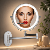 Oglinda de Machiaj Dubla Elindor® cu Iluminare LED, Marire 10X, Fixare pe Perete, Reincarcabila, Argintiu