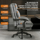 Scaun de Birou Elindor® Ergonomic, Design Contemporan, Scaun cu Spatar si Manere, din Piele PU cu Suport pentru Picioare si Roti, Latime Sezut 58 cm, Inaltime intre 110-118 cm, Gri