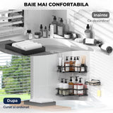 Set 3 Rafturi de Dus Elindor® Polita cu Adeziv, Etajera de Baie pentru Colt, Raft cu Carlige, Suport Prosop si Sapun, din Inox, Organizator Baie sau Etajere Depozitare in Bucatarie, Accesorii, 23 x 8.3 x 23 cm, Negru