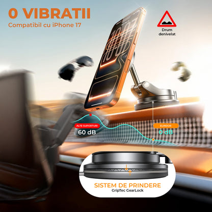 Suport Auto Telefon Elindor® cu Ventuza pentru Parbriz, Bord sau Oglinda, Magsafe, Compatibil 5.4-7.9 inch, pentru Iphone, Ajustabil 360°, Flexibil, Pliabil, Orizontal / Vertical, Accesorii Masina, 4 x 5.8 cm, Negru