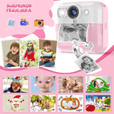 Camera Foto Instant Pentru Copii Elindor®, Ecran 2.4 Inch, 1080P, 16X Zoom, Printare Fara Cerneala, 3 Role Hartie Incluse, 32GB SD, Roz