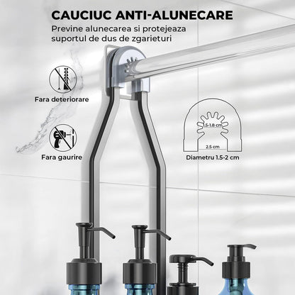 Suport Săpun și Etajere Duș Elindor®, Lipire Adeziv, 10 Cărlinge, Capacitate 20kg, Negru