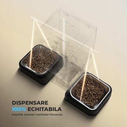 Hranitor Automat Elindor® 5L pentru Pisici si Caini, cu 2 Castroane din Inox, Control prin Aplicatie, WiFi 2.4G/5G, Functie Inregistrare Vocala, Usor de Utilizat, Negru