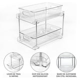 Organizator Transparente Elindor® cu 2 Nivele, Recipient de Depozitare Multifunctional si Glisant, Organizator pentru Dulapul de sub Chiuveta din Baie si Bucatarie, 30 × 19 × 25.5 cm, Acrilic