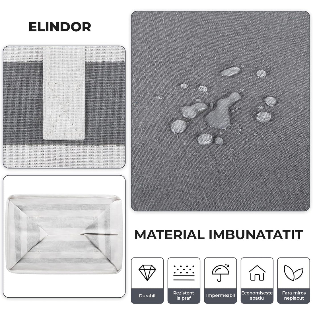 Set 2 Cosuri de Rufe Elindor® Ideal pentru Haine Murdare, Jucarii, Diverse Obiecte, Recipient Sortare Rotund de 75 L, pentru Casa, Baie, Living, Hol, Camera Copiilor sau Hotel, 40 x 30 x 62 cm, Impletit din Franghie din PEVA, Gri