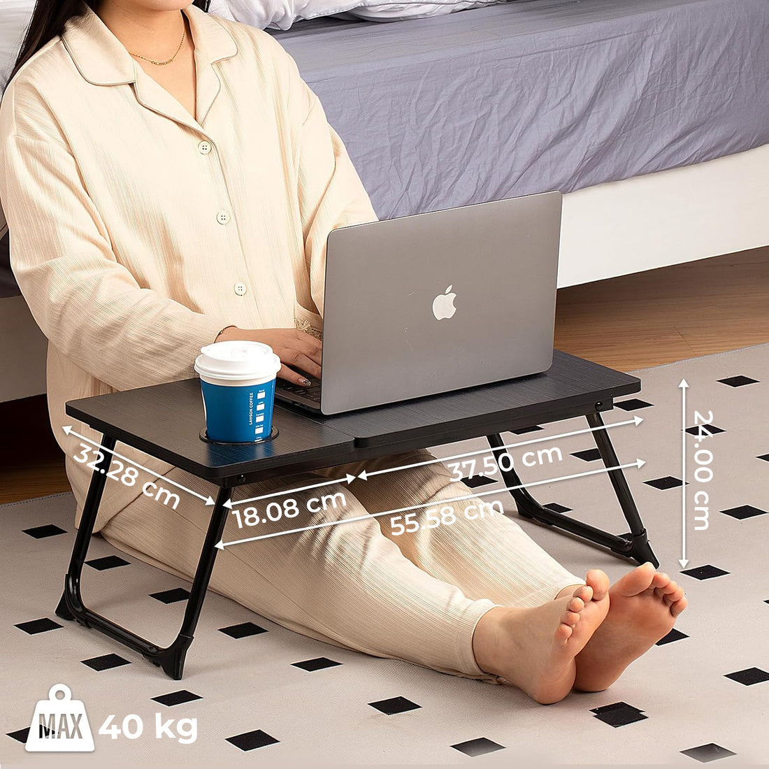 Masa Pliabila pentru Laptop Elindor® cu Suport Pahar, Antiderapanta, 5 Unghiuri de Inclinare, Usor de Depozitat, Birou Portabil Utilizare in Orice Loc, Ideala la Munca sau Mic Dejun la Pat, Negru