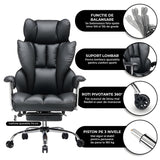 Scaun de Birou Elindor® Ergonomic, Design Contemporan, Scaun cu Spatar si Manere, din Piele PU cu Suport pentru Picioare si Lombar, cu Roti, 52 x 60 x 127 cm, Negru