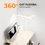 Lampa de Birou Elindor® Ultra-Wide, Alba cu LED, Nivel de Luminozitate Reglabil de la 2700K pana la 6500K, Veioza cu Clema Metalica si Brat Reglabil, Protectie pentru Ochi, Inaltime Totala 66 cm, Latime 40 cm
