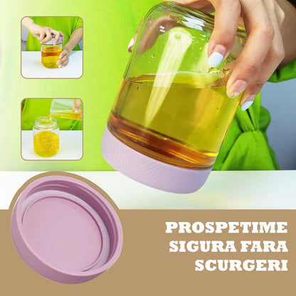 Set 6 Recipiente Sticlă Elindor® pentru Depozitare Alimente Tip Borcan - 475ml