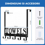 Suport Prosop Elindor® Polita cu Sistem de Agatare sau Prindere pe Perete, cu 5 Carlige, pentru Dus, Organizare in Bucatarie sau Organizator Baie, Accesorii, 38 x 26.3 x 4.5 cm, Negru