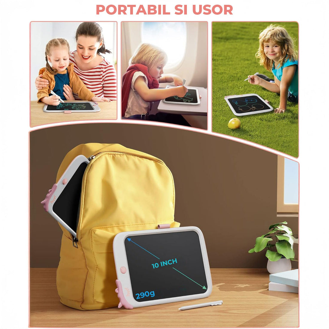 Tableta LCD Desen Elindor® 10 Inch, Jucarie Educativa Pentru Copii, Portabila, Alb