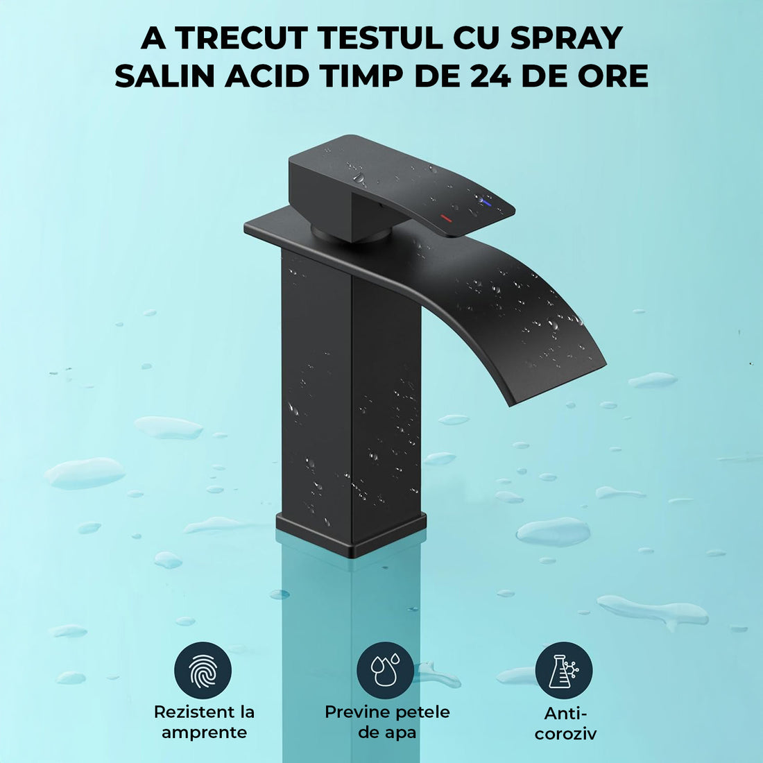Baterie Chiuveta Neagra Elindor® Inalta, Tip Cascada, Robinet de Apa Modern, Monocomanda pentru Bucatarie si Baie, Otel Inoxidabil, Montare pe Blat, Jet Larg, Incastrata, Multifunctionala Design Elegant pentru Lavoar sau Vas, 14 cm