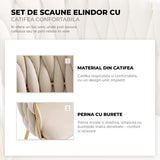 Set 2 Scaune Elindor® Ergonomice, Tip Scoica, Design Contemporan, Scaun cu Spatar si cu Manere, din Catifea cu Picioare Metalice Aurii, Potrivite pentru Living, Bucatarie, Birou, Dormitor, Bej