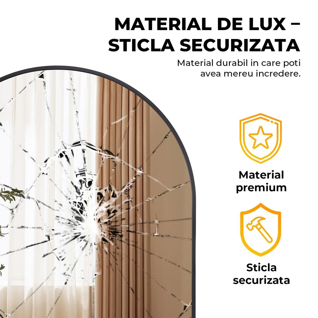 Oglinda de Perete Elindor® Arcuita 55x75 cm, Reflexie HD, Rama Neagra