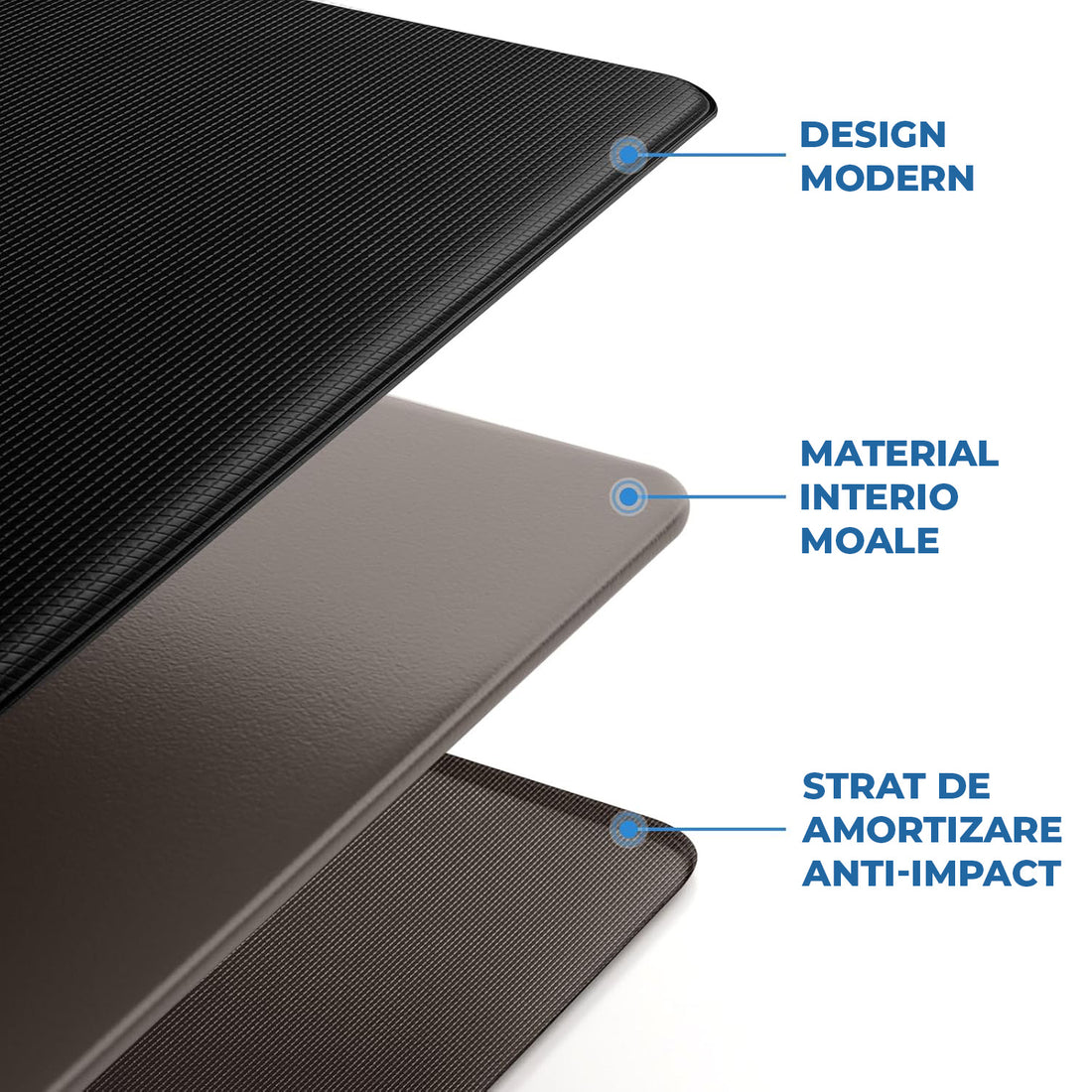 Set 2 Covoare Elindor® Antiderapant, Lavabil, Modern, Rezistent la Apa, Ideal pentru Bucatarie, Baie, Hol, Covor cu 3 Straturi, cu Strat Antispargere, Curatare Usoara, Grosime 1 cm, 44 x 76.2 cm si 44 x 119.4 cm, Negru