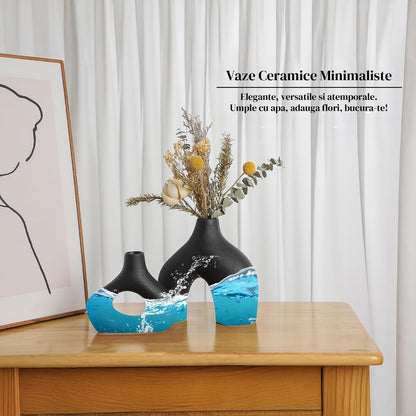 Vaze Moderne Elindor® Set 2 Bucati, Design Unic, Accente Boho, Decorative, Potrivite pentru Orice Tip de Flori, Negru