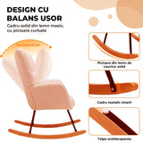 Fotoliu Balansoar Crem Deschis Elindor® cu Perna Moale si Spatar Inalt, Pufos, Ergonomic, Cadru Solid din Otel si Lemn, Suporta 115 kg, Ideal pentru Camera Copilului, Living sau Dormitor