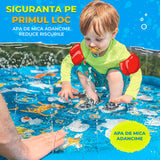 Piscina Gonflabila Elindor® 3-in1, cu Jeturi de Apa pentru Copii, Model Litere si Animale Salbatice, de Interior / Exterior, Distractie si Educatie, Jucarii Bebelusi si Copii, Instalare Rapida, Diametru 1 m, Bleumarin