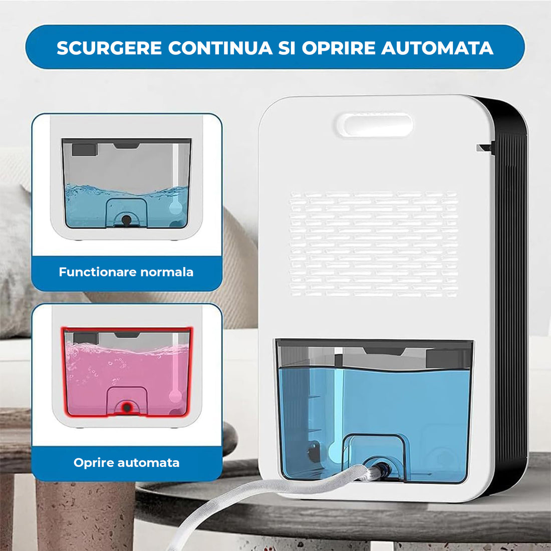Dezumidificator Compact Elindor® pentru Aer Casa, Rezervor 3500ml, Ultra Silentios 35dB, Oprire Automata, Filtru Detasabil, 2 Trepte Viteza,7 Lumini LED, Perfect pentru Dormitor, Baie, Living, Ajuta la Prevenirea Formarii Mucegaiului, 21 x 12 x 35 cm, Alb