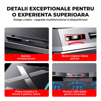 Cooler Laptop 6 Ventilatoare Elindor®, Reglabil pe Inaltime, Compatibil 17 Inch, Negru