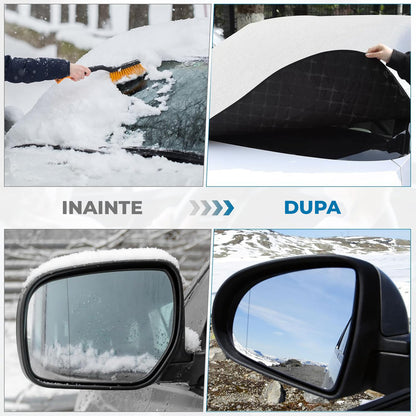 Parasolar Auto Elindor® pentru Parbriz si Oglinzi, Magnetic cu 9 Magneti, cu Banda Reflectorizanta, Material cu 4 Straturi, Universal, Folie pentru Protectie Soare, Anti-inghet, Pliabil, Usor de Depozitat, Accesorii Masina Exterior, 157 x 126 cm, Argintiu