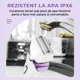 Epilator Umed și Uscat, 3 Tipuri de Lame Detașabile, IPX 6, Reîncărcabil USB, Stație de Încărcare, 900mAh, Mov