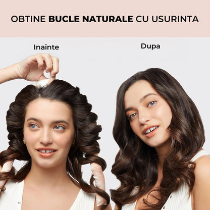 Ondulator din Satin Elindor®, Bucle fara Caldura, Protectie pentru Par, Confortabil, Roz