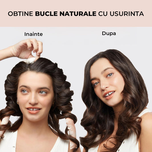 Ondulator din Satin Elindor®, Bucle fara Caldura, Protectie pentru Par, Confortabil, Roz