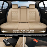 Set 5 Huse Auto Elindor® pentru Scaune, Piele Ecologica Impermeabila, Rezistente la Zgarieturi, Cu Suport Lombar, Instalare Usoara, Protectie Interior, Compatibile cu Civic, Duster, Golf, Passat, Qashqai, X5, Bej