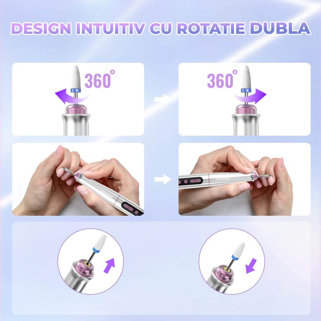 Freza Unghii Reîncărcabilă Elindor® 35.000 RPM, Afisaj LED, 5 Viteze, Alb