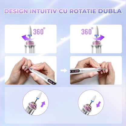 Freza Unghii Reîncărcabilă Elindor® 35.000 RPM, Afisaj LED, 5 Viteze, Alb