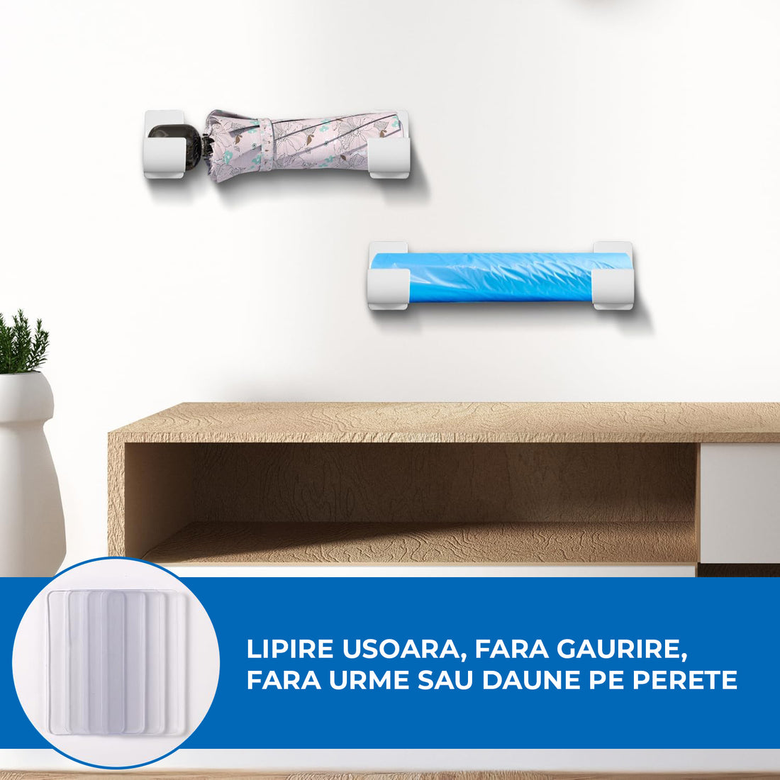 Set 4 Organizatoare Multifunctionale Elindor® cu Adeziv, Suport din Plastic Dulap pe Usa Blat Chiuveta, Inaltime Reglabila, 4x Organizator Suspendat, Organizare pentru Bucatarie, Baie, Camara, Bar, Raft Depozitare Saci de Gunoi, Pungi, 7x6.5x4 cm, Alb