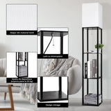 Lampa de Podea Elindor® cu 3 Rafturi din MDF, 3 Tipuri de Lumina, Bec Neinclus, Design Elegant, Negru