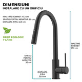 Baterie Bucatarie cu Dus Extractibil Elindor®, Jet Ajustabil, Design Modern, Negru